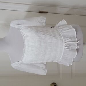 BCX Size XL Off-White Smocked Puff-Sleeve, Square Neck Top, NEW with Tags